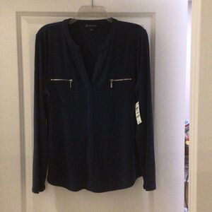 NWT I.N.C. Indigo/Navy Blue Women's Blouse with Zipper Details Size L